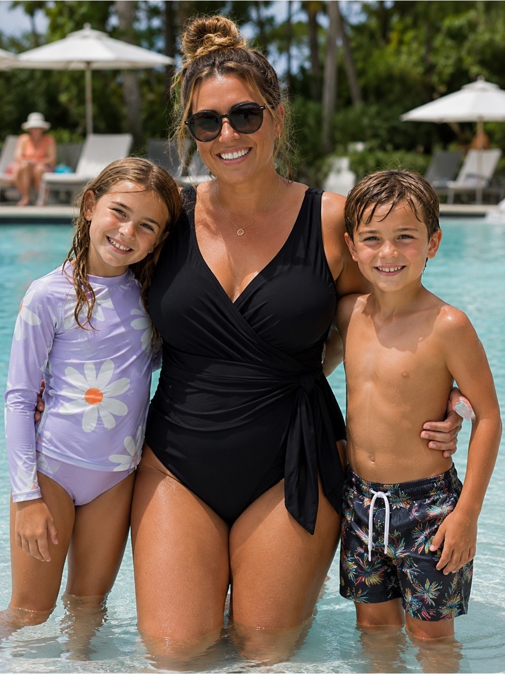 NWT SIZE 3XL (22-24) Faux Midsection Wrap Tie Cross Chest One Piece Swimsuit